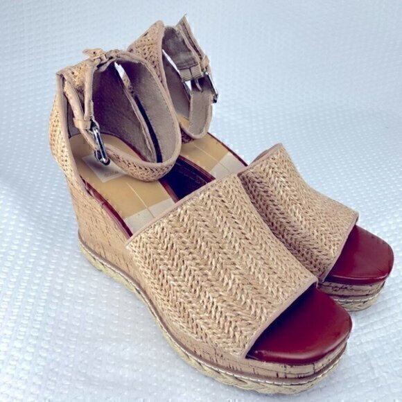 Dolce Vita Otto Espadrille Womens Size 9.5 Tan Woven Rattan Wedge Platform Heels - Picture 2 of 11